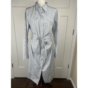 NWT Lands End 100% Cotton Long Sleeve Shirtdress Blue Brown Stripe Plus 20W